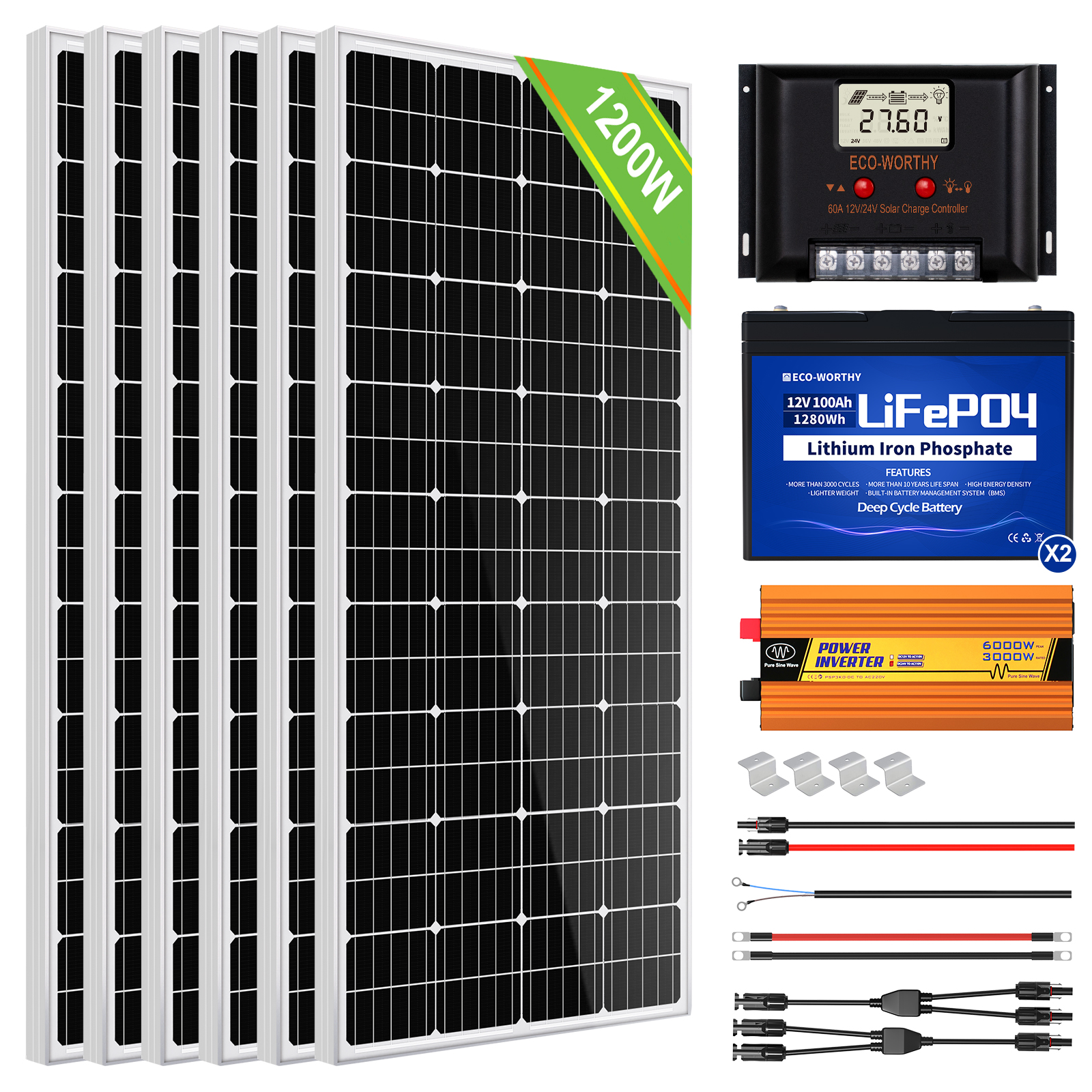 Kit completo de panel solar fuera de la red de 1200W 24V
